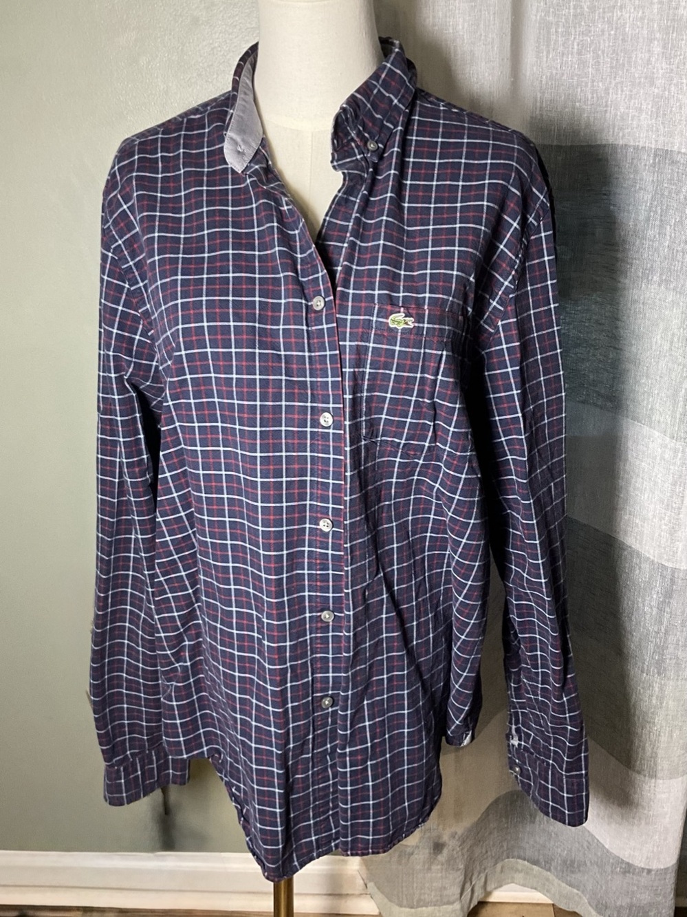 Lacoste Classic Fit Plaid Button Down Blue Size 42 Like New